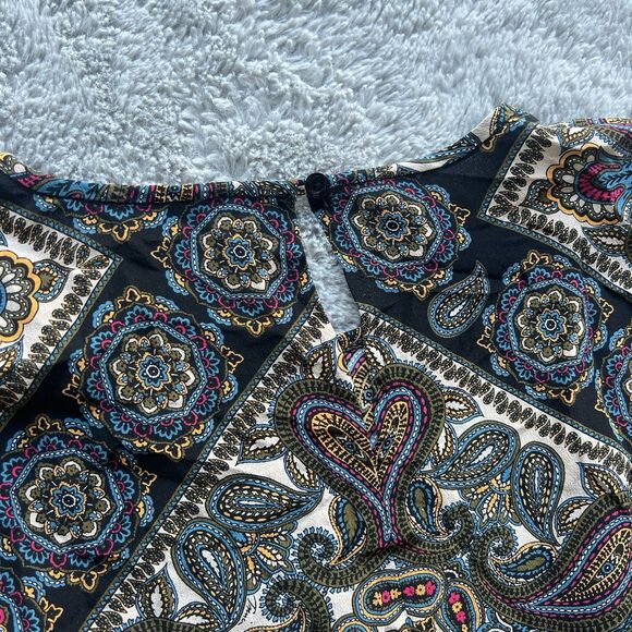 Trina Turk Women’s 100% Silk Paisley Blouse Medium Boho Long Sleeve Multicolor - Picture 7 of 7